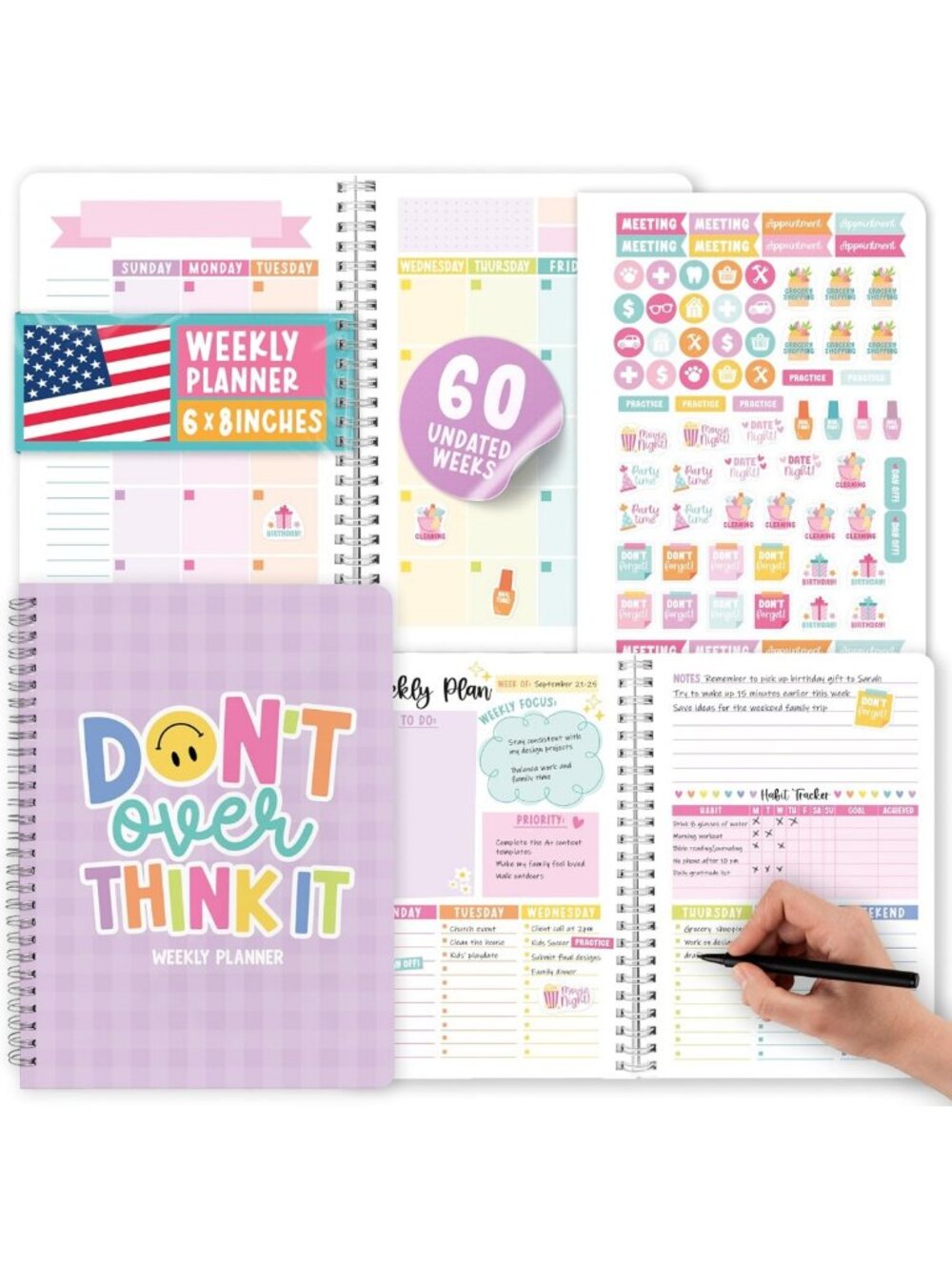 Spiral Undated Weekly Planner & Habit Tracker - Organize Your Life Effectively